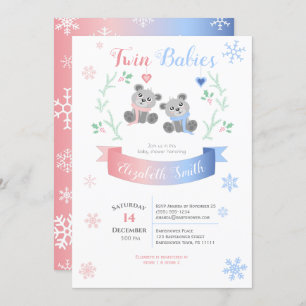 Twin boy and girl Cute bears winter babyshower Kaart