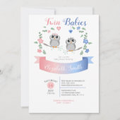 Twin boy and girl Cute owls babyshower Kaart (Voorkant)