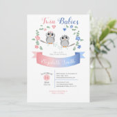 Twin boy and girl Cute owls babyshower Kaart (Staand voorkant)