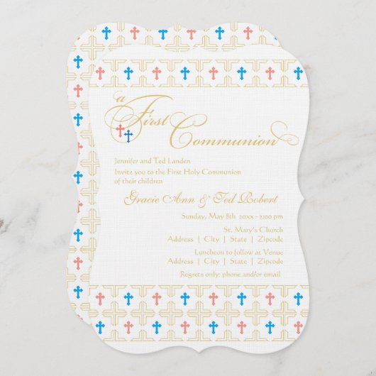 Twin Boy and Girl First Community Invitation Kaart (Voorkant / Achterkant)