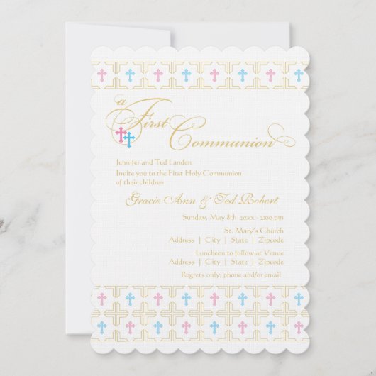 Twin Boy and Girl First Community Invitation Kaart (Voorkant)