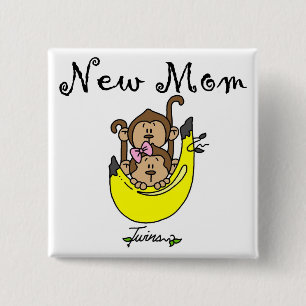 Twin Boy and Girl New Mam Tshirts Vierkante Button 5,1 Cm