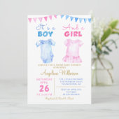Twin Boy and Girl Pink Blue Baby shower Invitation Kaart (Staand voorkant)