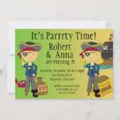 Twin Boy and Girl Pirate Birthday Party Invitation Kaart (Voorkant)