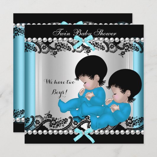 Twin Boy Baby shower Blue Cute Baby Boys Kaart (Voorkant / Achterkant)