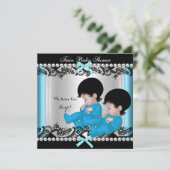 Twin Boy Baby shower Blue Cute Baby Boys Kaart (Staand voorkant)