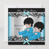 Twin Boy Baby shower Blue Cute Baby Boys Kaart (Voorkant)