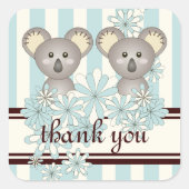 Twin Boy Baby shower / Verjaardag Koala Bedankt Vierkante Sticker (Voorkant)