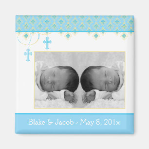 Twin Boy Baptism/Christening Favor - Foto Magnet