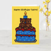 Twin Boy beren op verjaardagstaart Kaart (Gele Bloem)