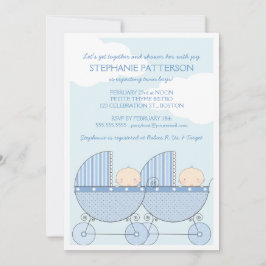 Twin Boy Blue Carriage Happy Baby shower Kaart