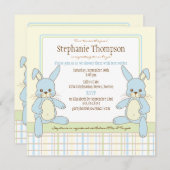 Twin Boy Bunny Rabbits Baby shower Invitation Kaart (Voorkant / Achterkant)