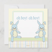 Twin Boy Bunny Rabbits Baby shower Invitation Kaart (Achterkant)