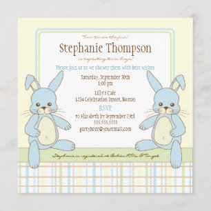 Twin Boy Bunny Rabbits Baby shower Invitation Kaart