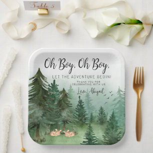 Twin Boy Deer Woodland Baby shower Papieren Bordje