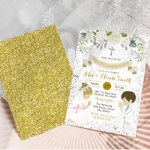 Twin Boy en Blond Meisje Kneeling Eerste Communie Kaart