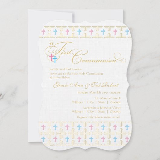 Twin Boy en Girl eerste communie uitnodiging (Voorkant)