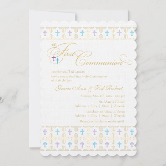 Twin Boy en Girl eerste communie uitnodiging (Voorkant)