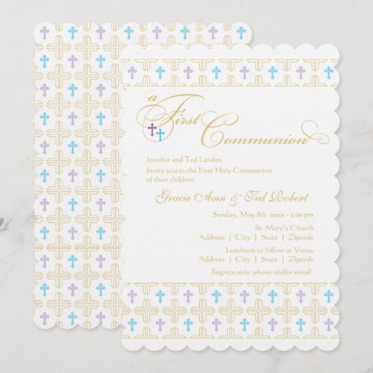 Twin Boy en Girl eerste communie uitnodiging (Voorkant / Achterkant)