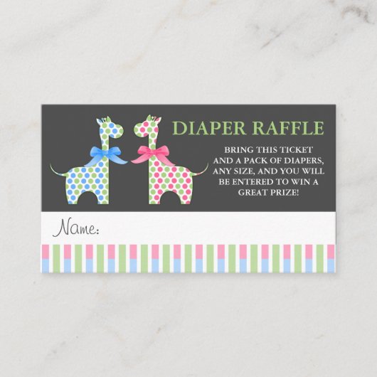 Twin Boy en Girl Giraffe Luier Raffle Tickets Informatiekaartje (Voorkant)