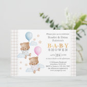 Twin Boy en Meisje Roze Blauw Baby Showet Kaart (Staand voorkant)