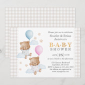 Twin Boy en Meisje Roze Blauw Baby Showet Kaart (Voorkant / Achterkant)