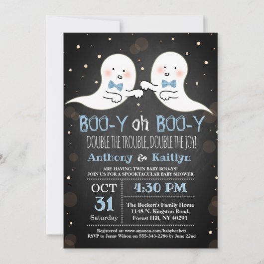 Twin Boy Ghosts Halloween Baby shower Kaart (Voorkant)