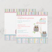 Twin Boy & Girl Baby Owl PInk & Blue Baby shower Kaart (Voorkant / Achterkant)