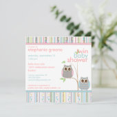 Twin Boy & Girl Baby Owl PInk & Blue Baby shower Kaart (Staand voorkant)