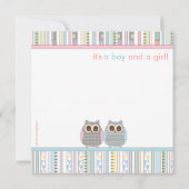 Twin Boy & Girl Baby Owl PInk & Blue Baby shower Kaart (Achterkant)