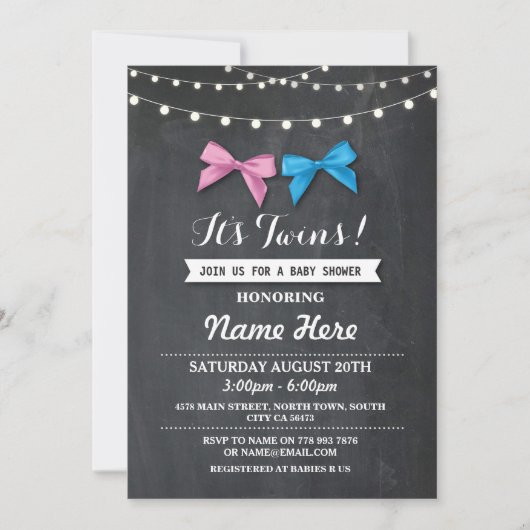Twin Boy Girl Baby shower Geslacht Reveal Bow Uitn Kaart (Voorkant)