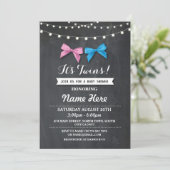 Twin Boy Girl Baby shower Geslacht Reveal Bow Uitn Kaart (Staand voorkant)