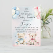 Twin Boy & Girl Bear Baby Shower Invitation Kaart (Staand voorkant)