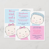 Twin Boy Girl Blue Pink Baby shower Invitation Kaart (Voorkant / Achterkant)