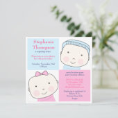 Twin Boy Girl Blue Pink Baby shower Invitation Kaart (Staand voorkant)