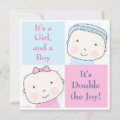 Twin Boy Girl Blue Pink Baby shower Invitation Kaart (Achterkant)