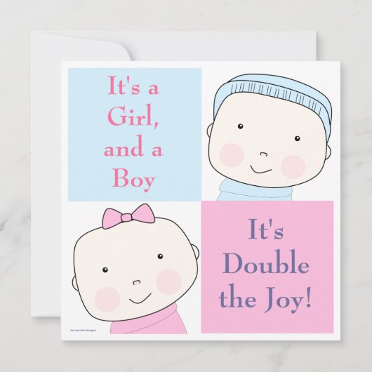 Twin Boy Girl Blue Pink Baby shower Invitation Kaart (Achterkant)