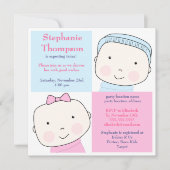 Twin Boy Girl Blue Pink Baby shower Invitation Kaart (Voorkant)
