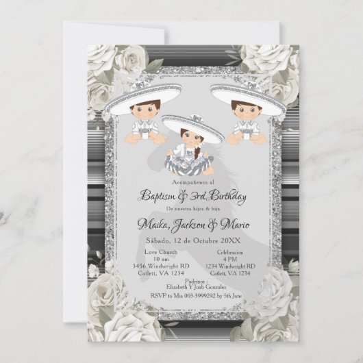 Twin Boy Girl Brown & White Baptism & 3rd Birthday Kaart (Voorkant)