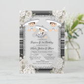 Twin Boy Girl Brown & White Baptism & 3rd Birthday Kaart (Staand voorkant)