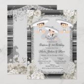 Twin Boy Girl Brown & White Baptism & 3rd Birthday Kaart (Voorkant / Achterkant)