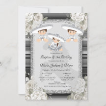 Twin Boy Girl Brown & White Baptism & 3rd Birthday