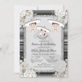 Twin Boy Girl Brown & White Baptism & 3rd Birthday Kaart