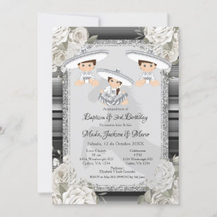 Twin Boy Girl Brown & White Baptism & 3rd Birthday Kaart