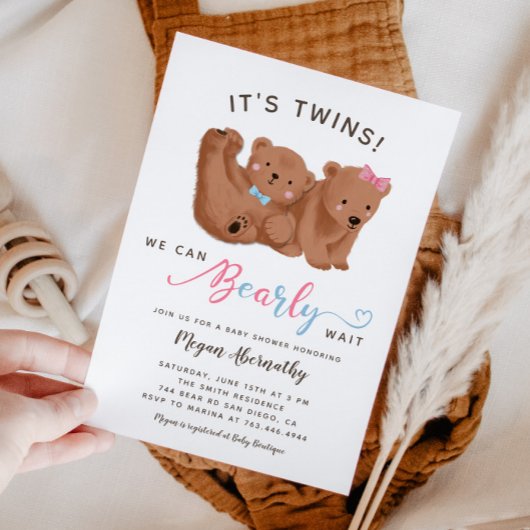 Twin Boy Girl Cub Beer Baby shower Kaart