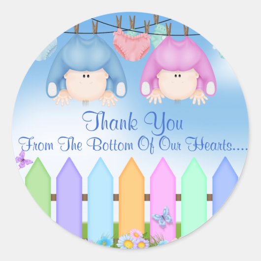 Twin BOY & GIRL DANK U GUNSTEN Baby shower Ronde Sticker (Voorkant)