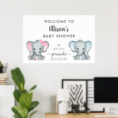 Twin Boy Girl Elephant Baby shower Welkom Poster (Thuiskantoor)