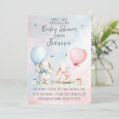 Twin Boy & Girl Rabbit Baby Shower Invitation Kaart (Staand voorkant)