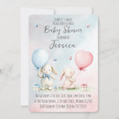 Twin Boy & Girl Rabbit Baby Shower Invitation Kaart (Voorkant)
