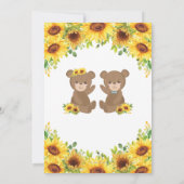 Twin Boy Girl Teddy Bear Sunflower Baby shower Bedankkaart (Achterkant)